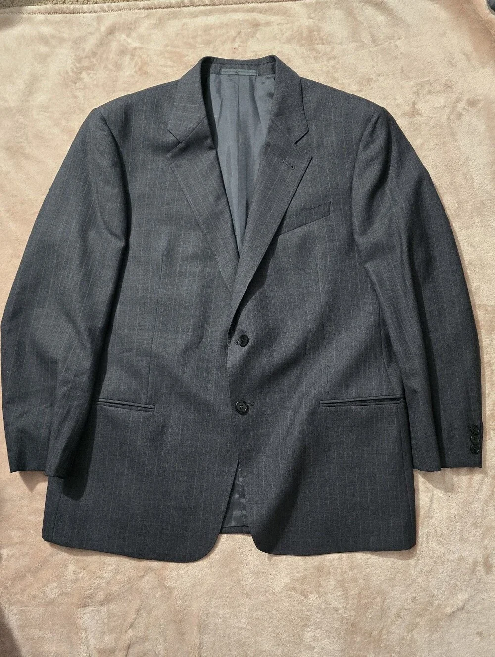 Armani Collezioni Dark Gray Pinstripe Wool Suit 56 R